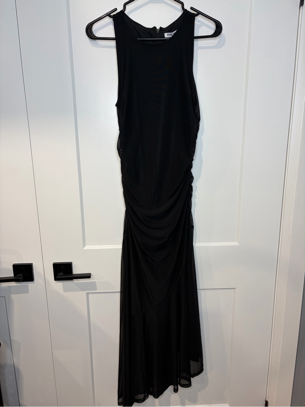 Steve Madden Black Sleeveless Ruched Maxi Dress